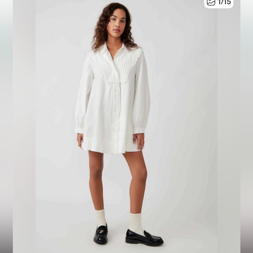 Free People Cherry Long Sleeve Bib Mini Shirtdress